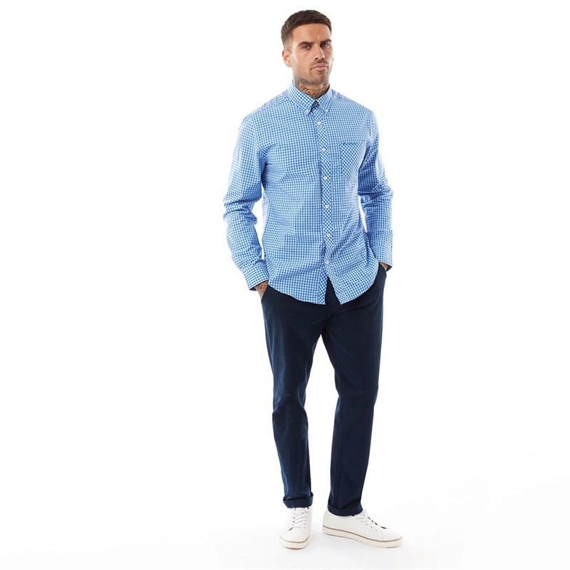 Ben Sherman Herren Gingham Hemd mit langem Arm Blau