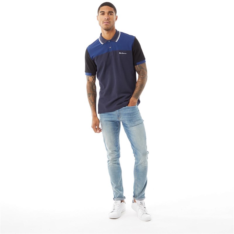 Ben Sherman Mens Colour Block Polo Dark Navy