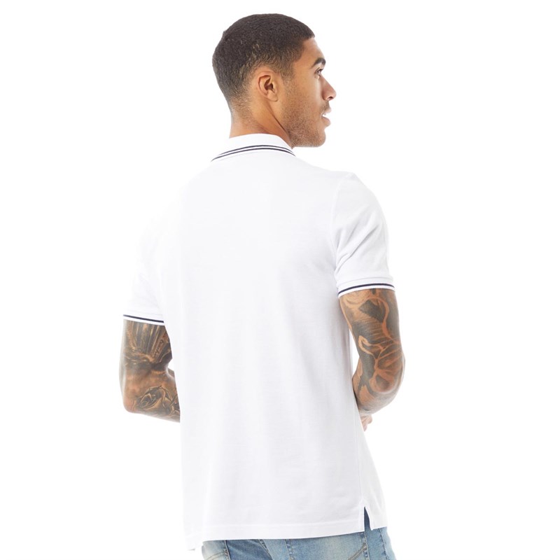 Ben Sherman Mens Short Sleeve Wide Twin Tipped Polo White Navy Tip