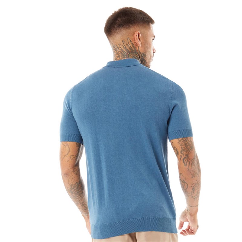 Ben Sherman Mens Short Sleeve Signature Knitted Polo Wedgewood Blue