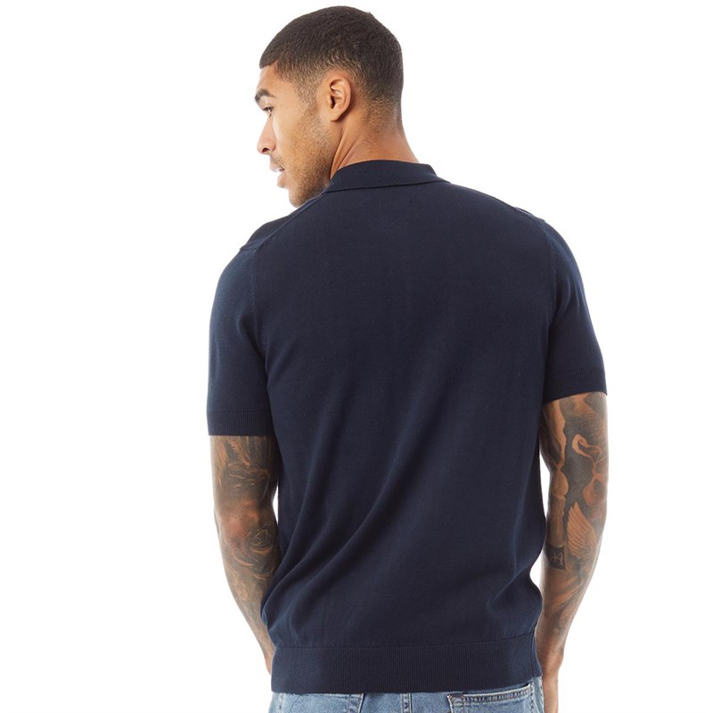 Ben Sherman Mens Short Sleeve Signature Knitted Polo Dark Navy