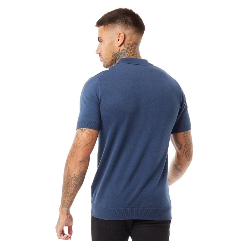 Ben Sherman Mens Minimal Mod Stripe Polo Blue Denim