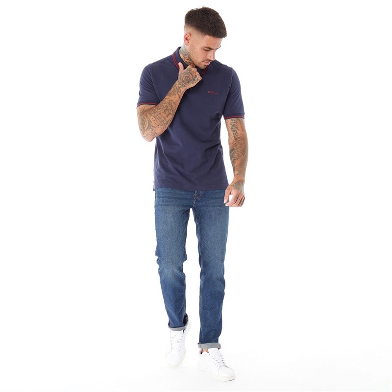 Ben Sherman Mens Twin Tipped Polo Dark Navy