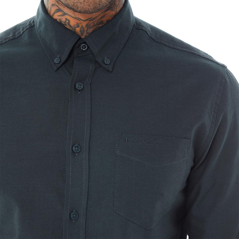 Ben Sherman Mens Long Sleeve Oxford Shirt Dark Green