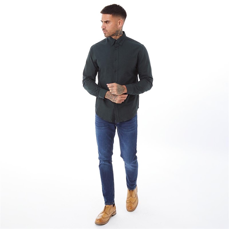 Ben Sherman Mens Long Sleeve Oxford Shirt Dark Green