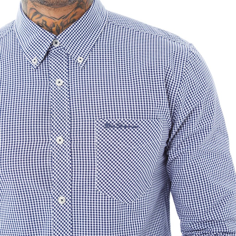 Ben Sherman Mens Long Sleeve Gingham Navy