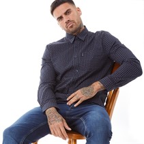 Ben Sherman Mens Long Sleeve Scattered Square Print Shirt Midnight