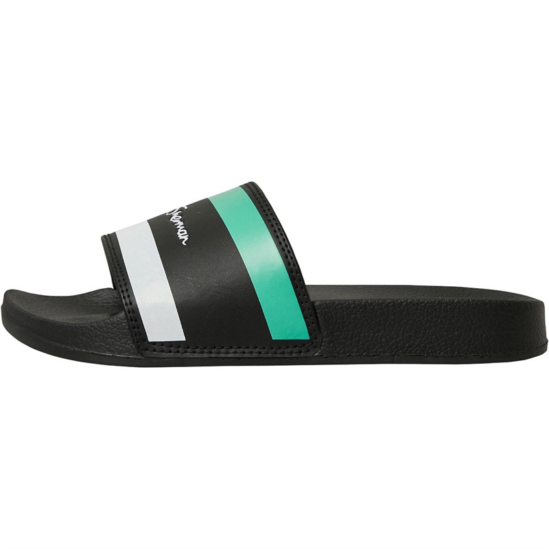 Ben Sherman Junior Boys Sydney Slides Black/Green