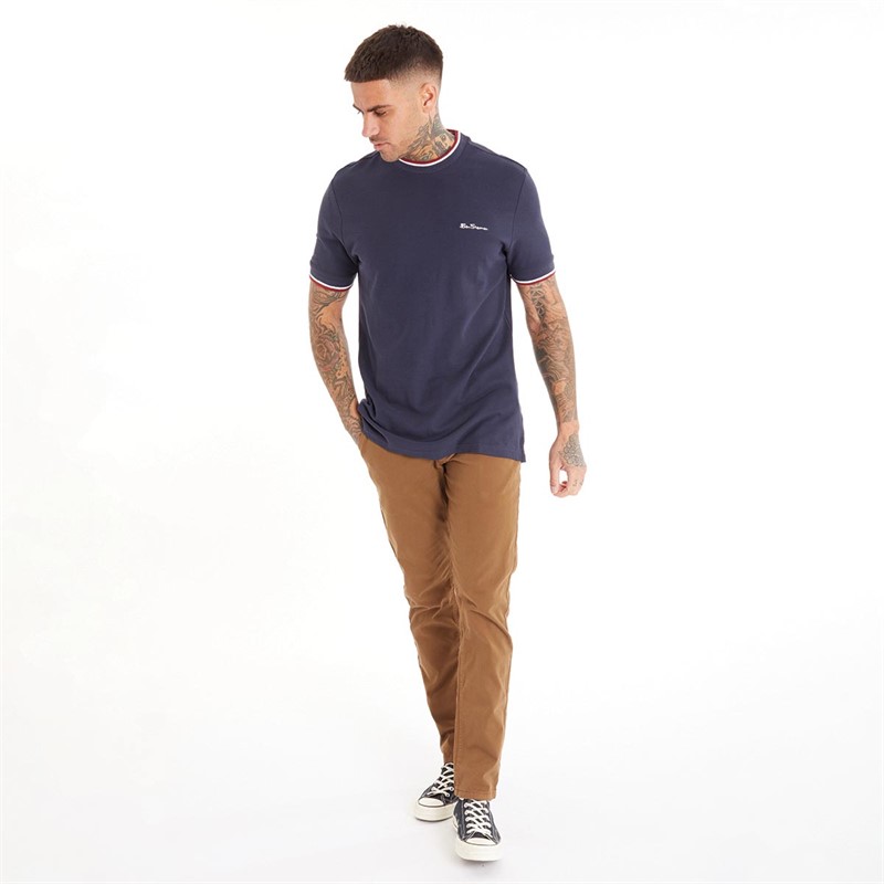 Ben Sherman Mens Pique Ringer T-Shirt Dark Navy