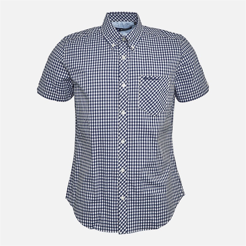 Ben Sherman Mens Short Sleeve Gingham Shirt Dark Blue