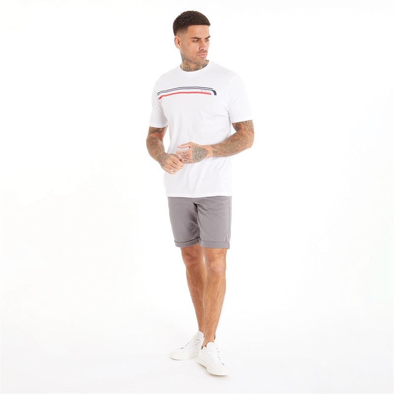 Ben Sherman Mens Printed Chest Stripe T-Shirt White