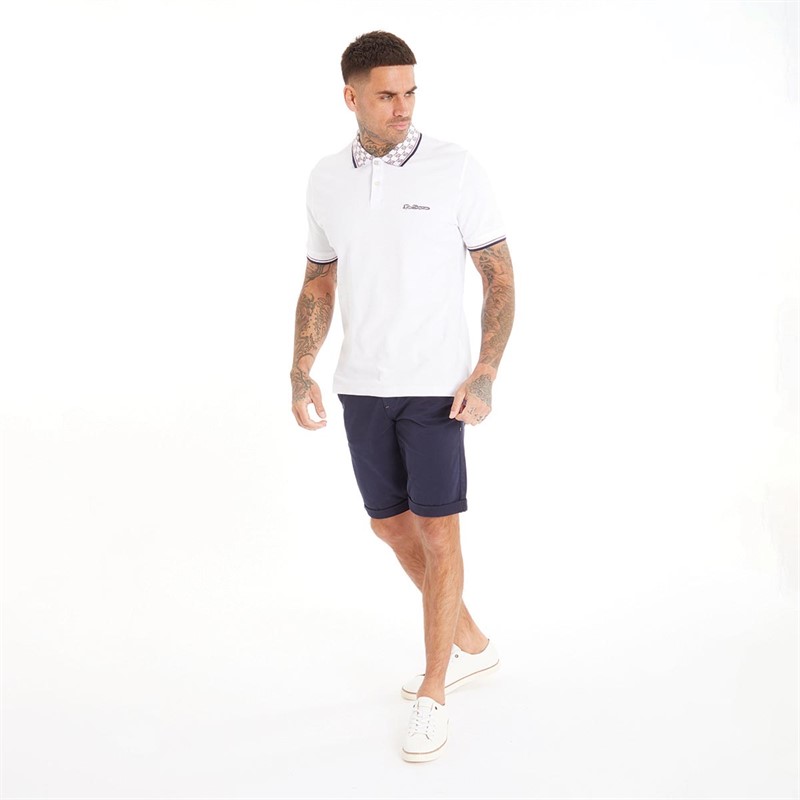 Ben Sherman Mens Collar Interest Polo White