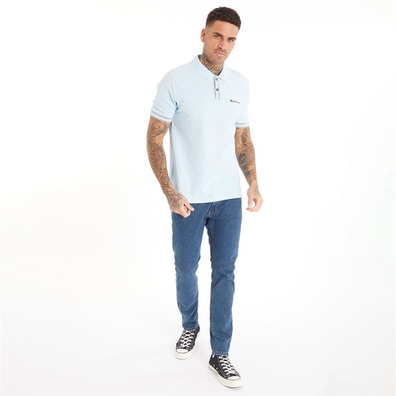 Ben Sherman Mens Placket Interest Polo Sky Blue