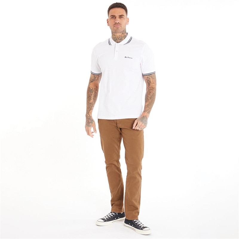 Ben Sherman Mens Twin Tipped Polo White