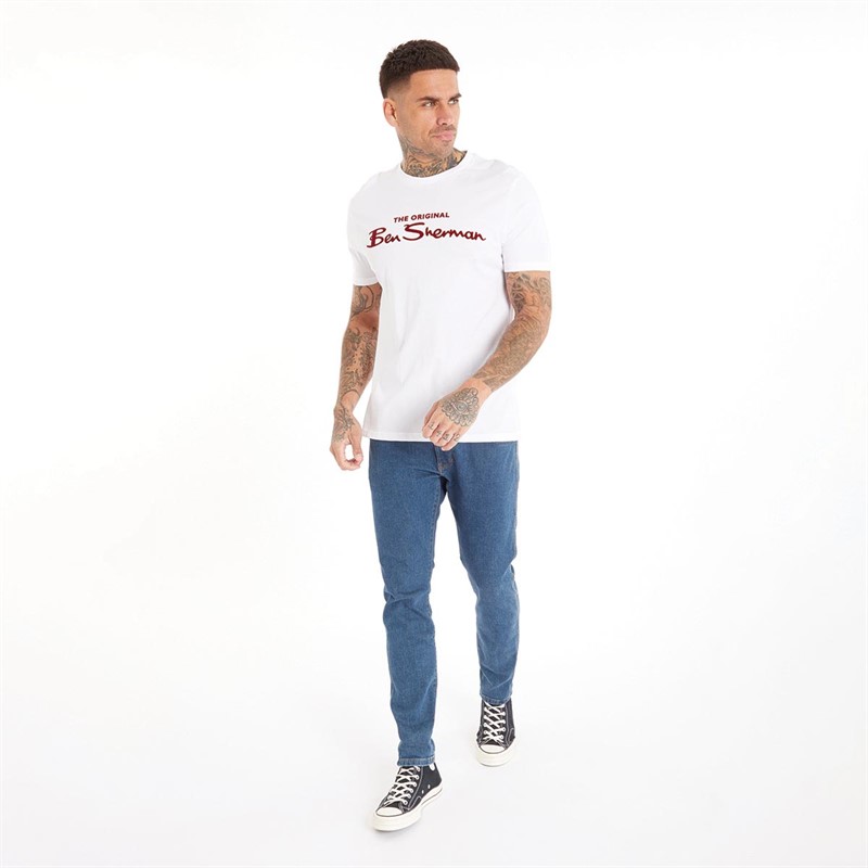 Ben Sherman Mens Flocked Large Logo T-Shirt White