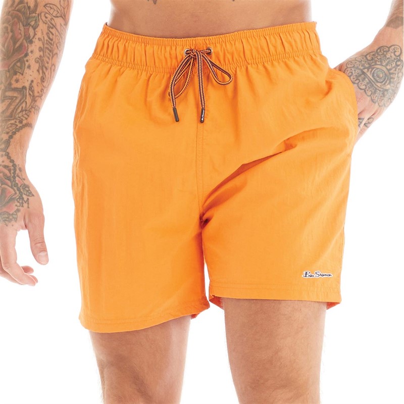 Ben Sherman Mens Beach Swim Shorts Orange Ochre