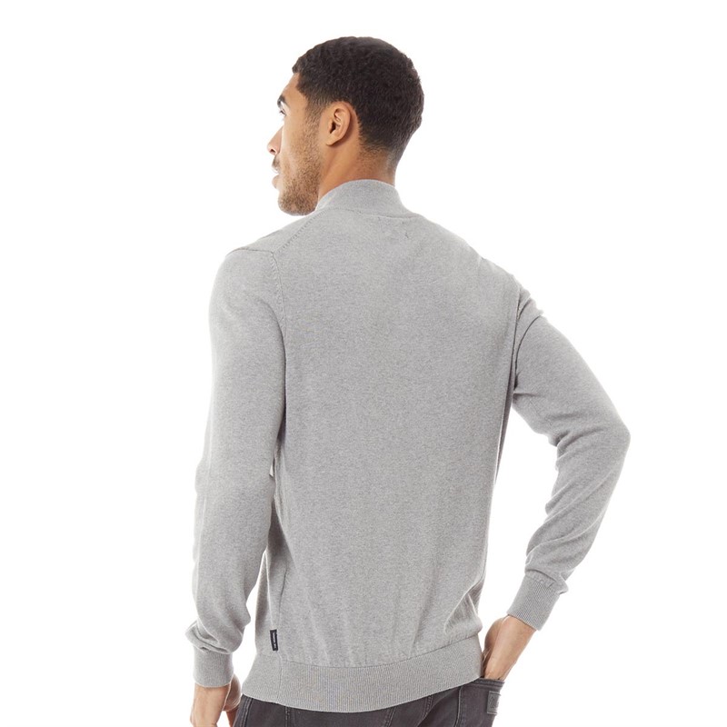 Ben Sherman Mens 1/4 Zip Funnel Jumper Grey Marl