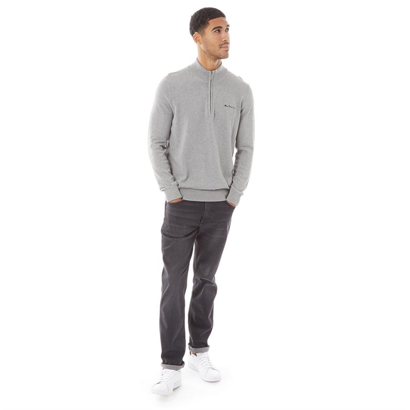 Ben Sherman Mens 1/4 Zip Funnel Jumper Grey Marl