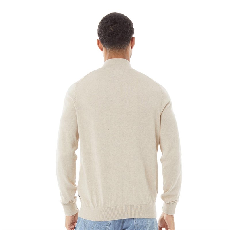 Ben Sherman Mens 1/4 Zip Funnel Jumper Oatmeal