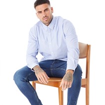 Ben Sherman Mens Striped Dobby Formal Shirt Blue