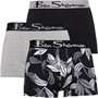Ben Sherman Mens Blake Three Pack Trunks Grey Marl/Black Print