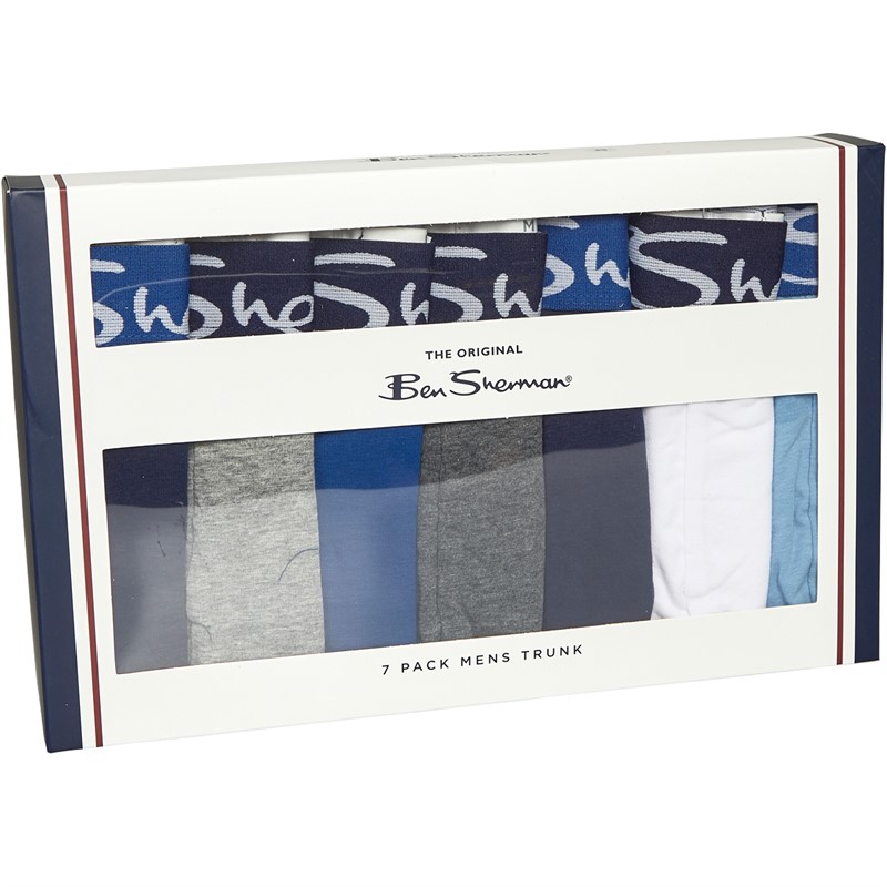 Ben Sherman Mens Zak Seven Pack Trunks Allure/Baleine Blue/White/Navy/Grey Marl/Charcoal