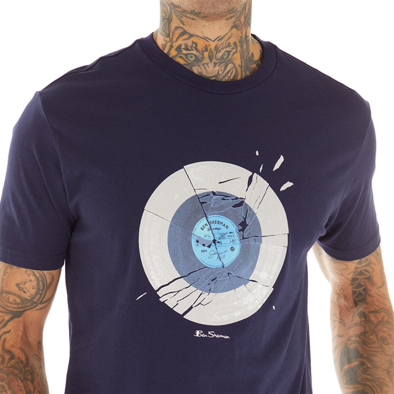 Ben Sherman Mens Smashed Record T-Shirt Marine