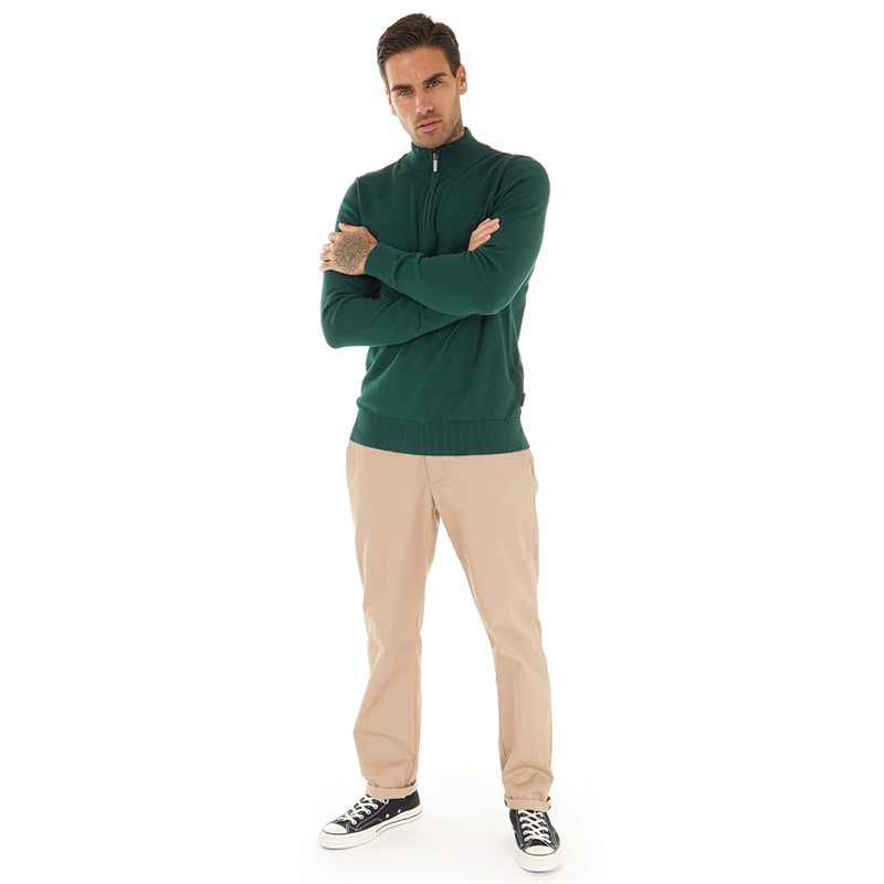 Ben Sherman Mens 1/4 Zip Funnel Neck Jumper Ocean Green
