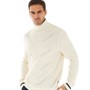 Ben Sherman Mens Textured Stripe Roll Neck Jumper Ecru