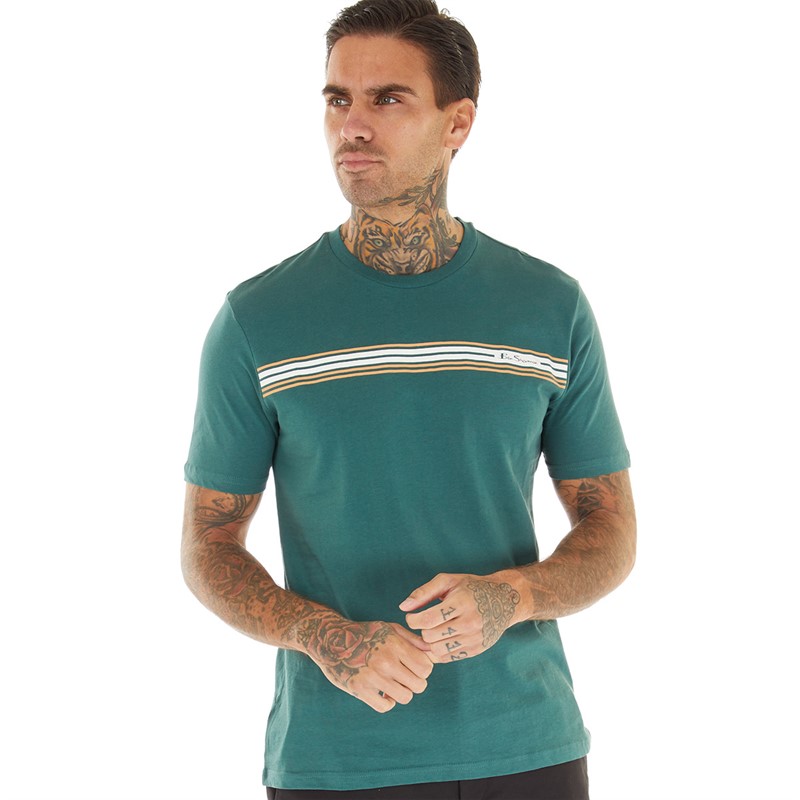 Ben Sherman Mens Core Stripe T-Shirt Dark Emerald