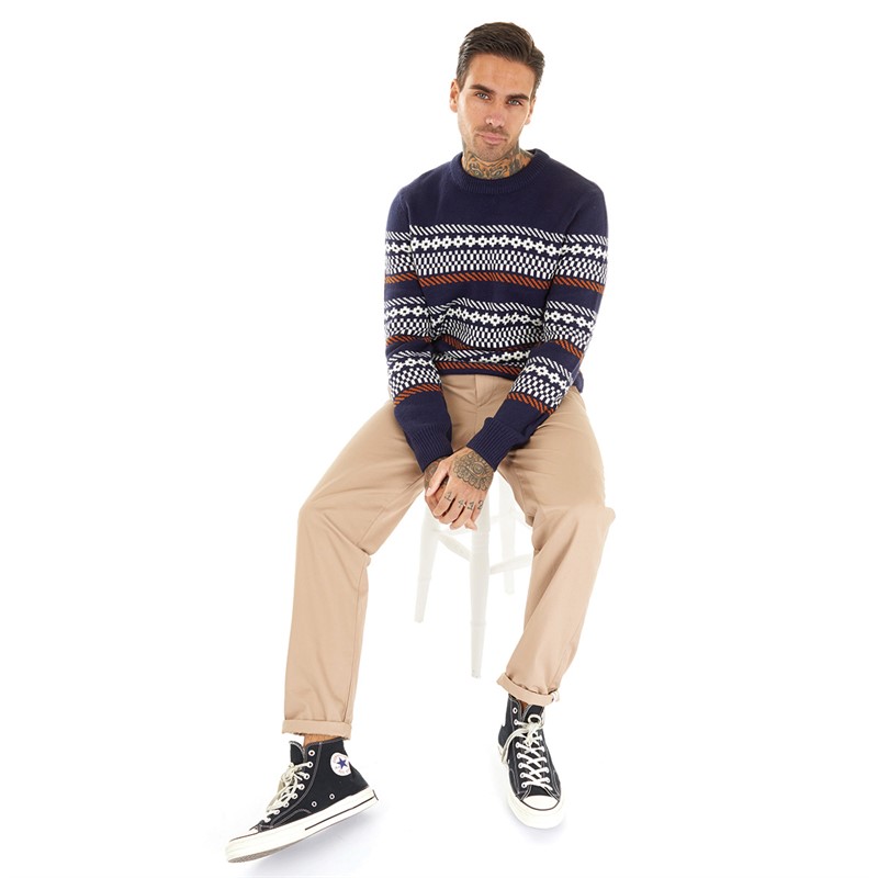 Ben Sherman Mens Fairisle Crew Neck Jumper Marine