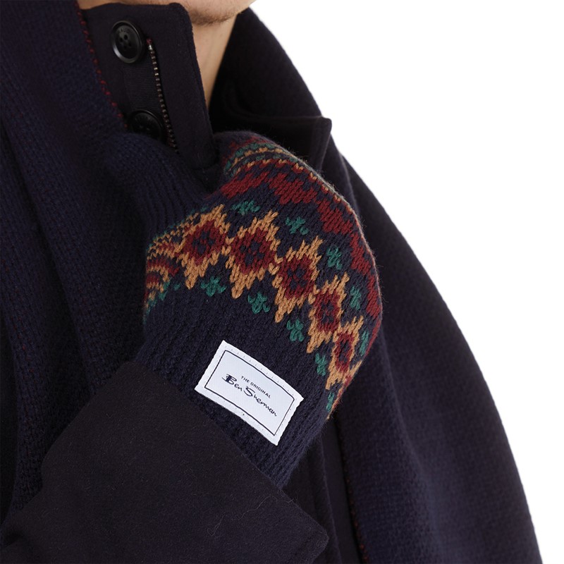 Buy Ben Sherman Mens Fairisle Gloves Navy/Red/Multi