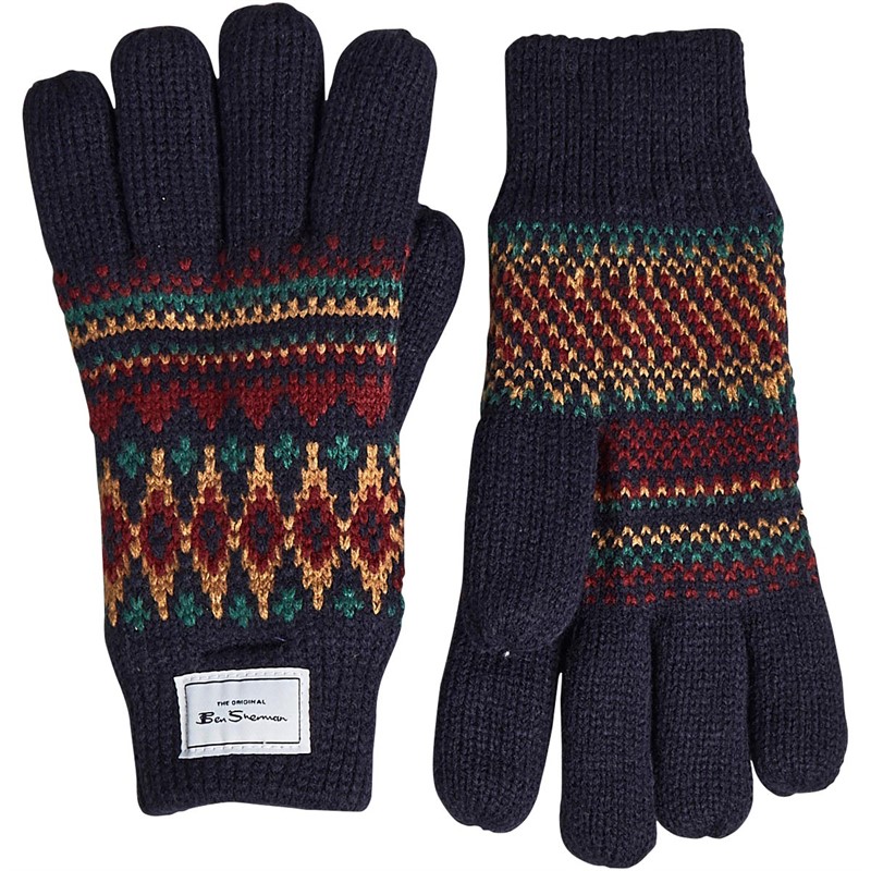 Ben Sherman Mens Fairisle Gloves Navy/Red/Multi