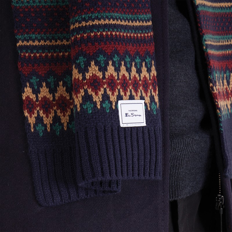 Ben Sherman Mens Fairisle Scarf Navy/Red/Multi