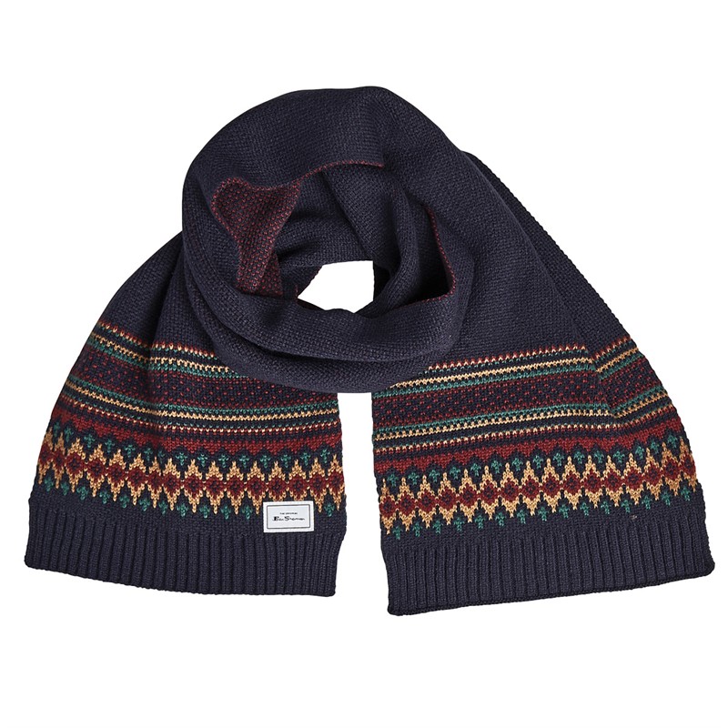 Ben Sherman Mens Fairisle Scarf Navy/Red/Multi
