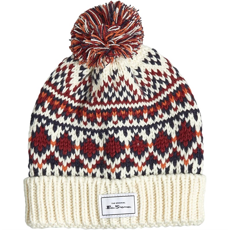 Ben Sherman Mens Fairisle Beanie White/Multi