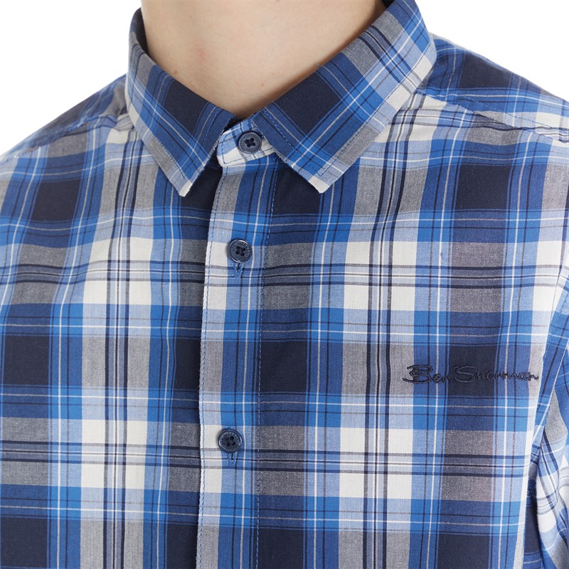 Ben Sherman Boys Casual Check Shirt Bright Cobalt