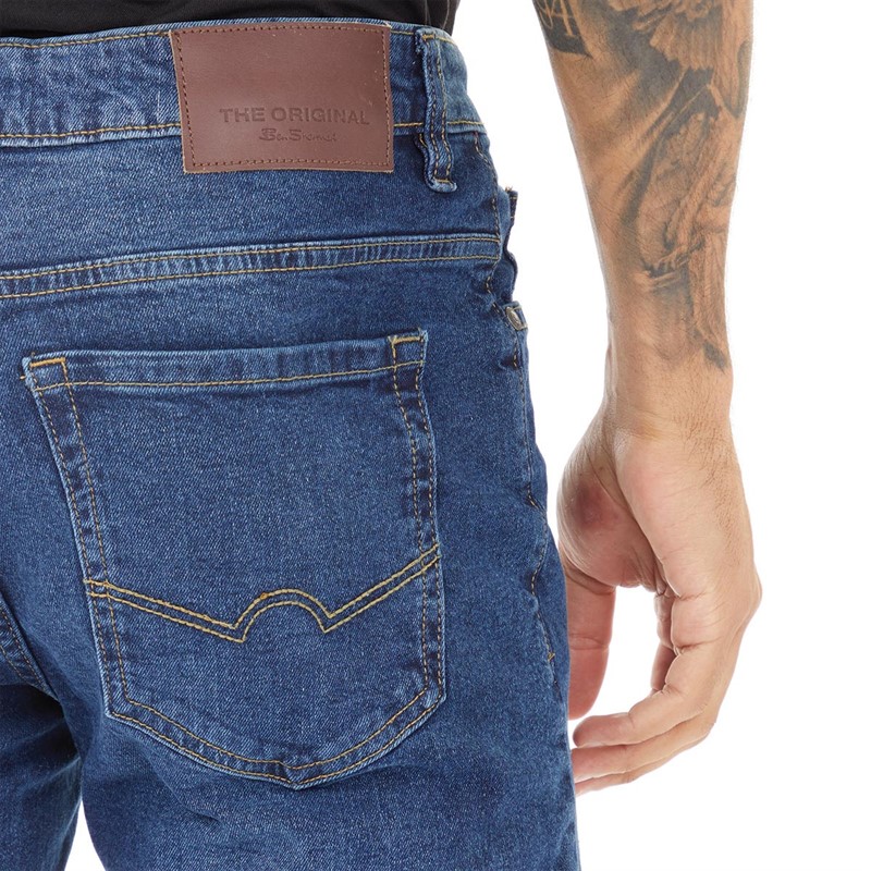 Ben Sherman Mens Five Pocket Straight Fit Jeans Mid Stone Wash