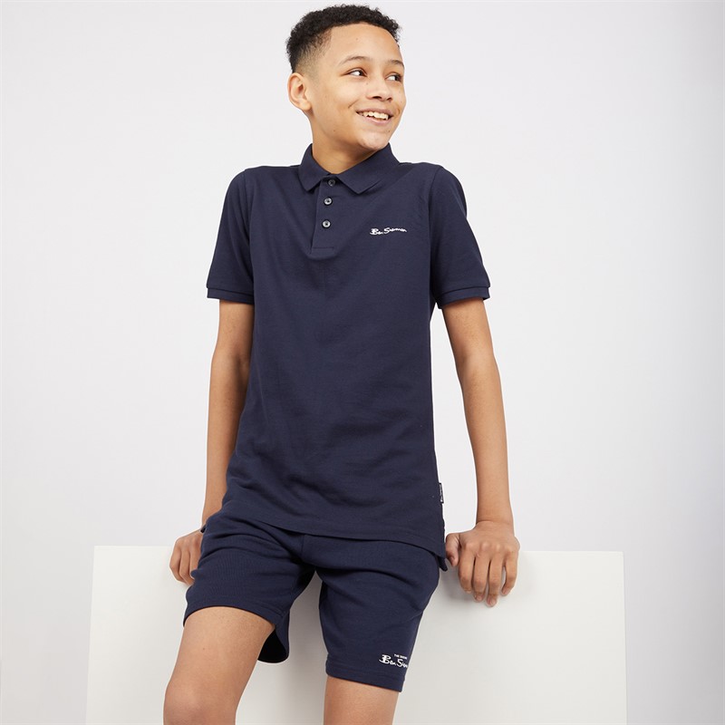 Ben Sherman Boys Script Polo And Shorts Set Navy Blazer