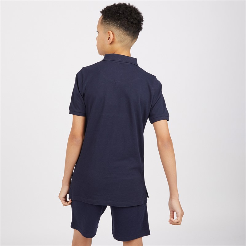 Ben Sherman Boys Script Polo And Shorts Set Navy Blazer