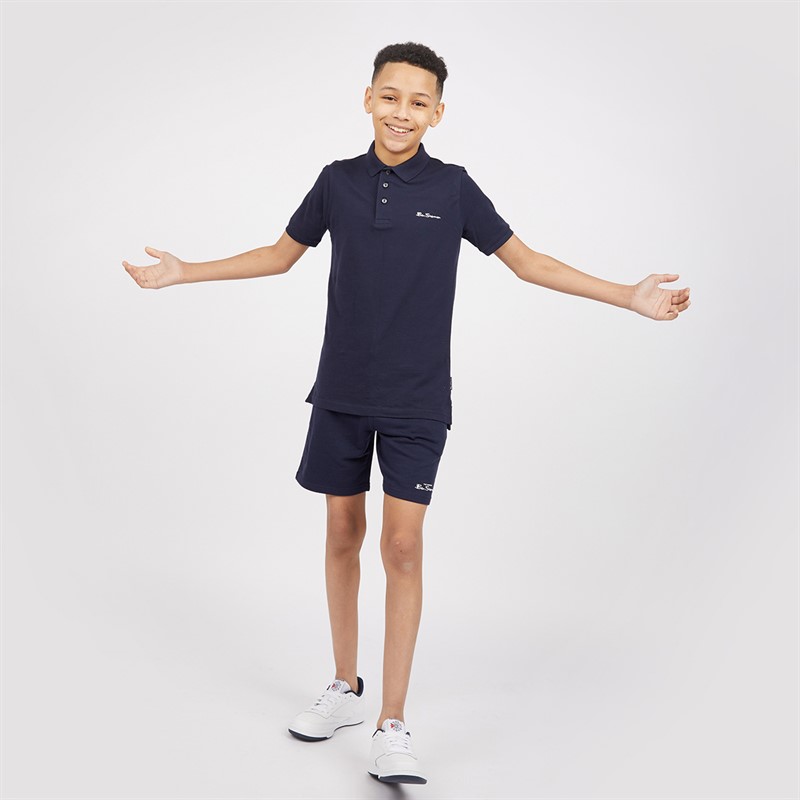 Ben Sherman Boys Script Polo And Shorts Set Navy Blazer