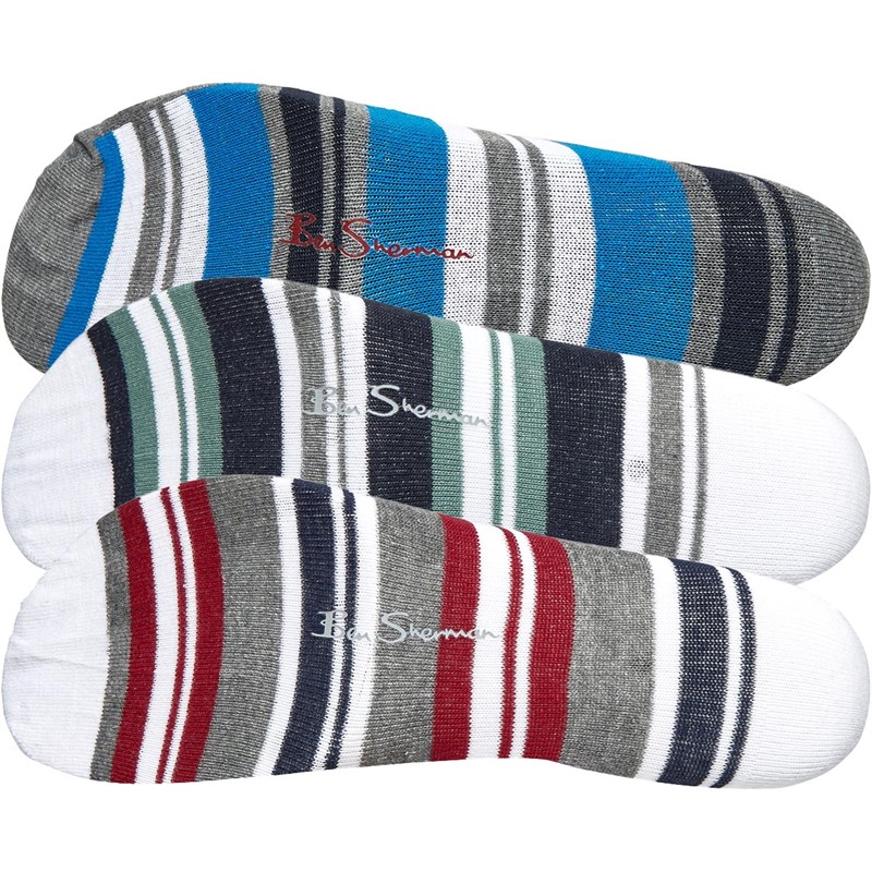Ben Sherman Mens Clarence Three Pack Trainer Liner Socks White/Grey