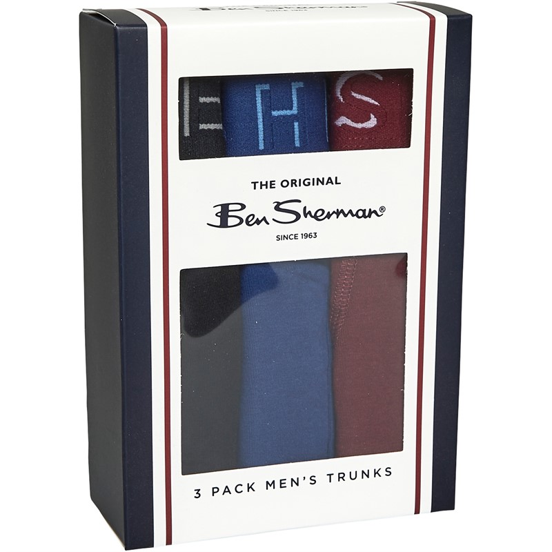 Ben Sherman Mens Gatlin Three Pack Trunks Black/Navy/Burgundy