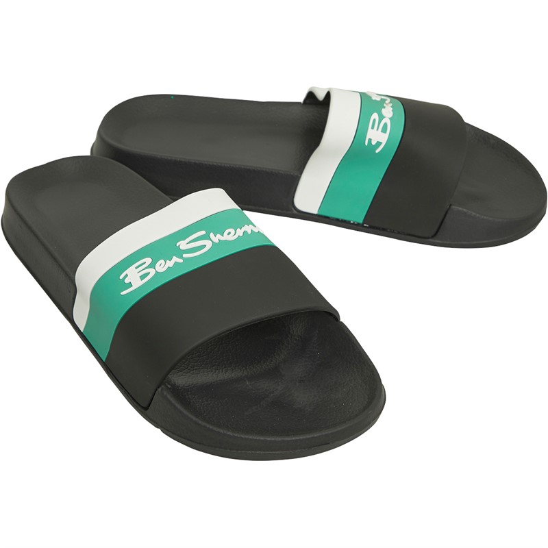 Ben Sherman Mens Colwell Sliders Black/Green/White