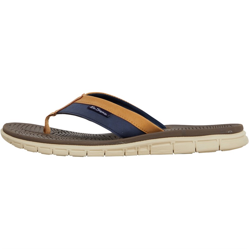 Ben Sherman Mens Surfside Flip Flops Navy/Tan