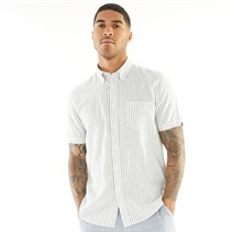 Ben Sherman Mens Stripe Linen Short Sleeve Shirt White