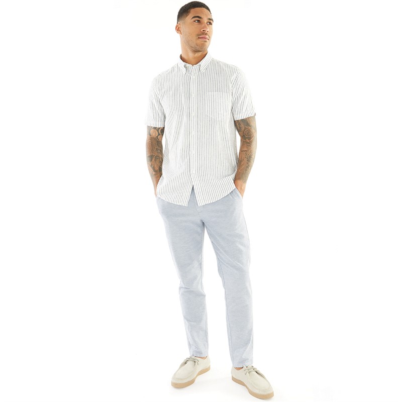 Ben Sherman Mens Stripe Linen Short Sleeve Shirt White