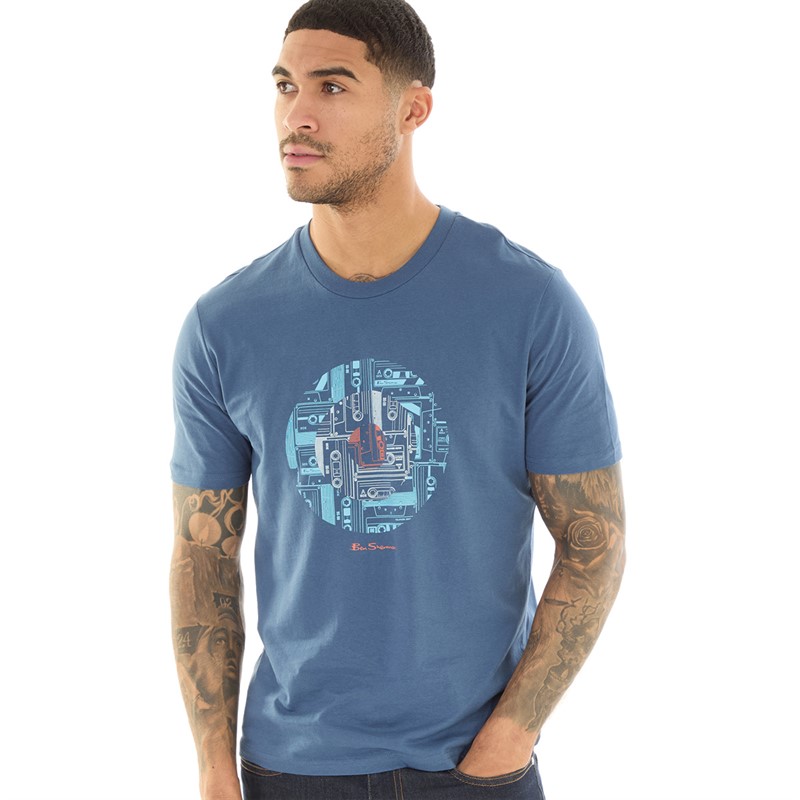 Buy Ben Sherman Mens Retro Tape Target T-Shirt Blue Denim