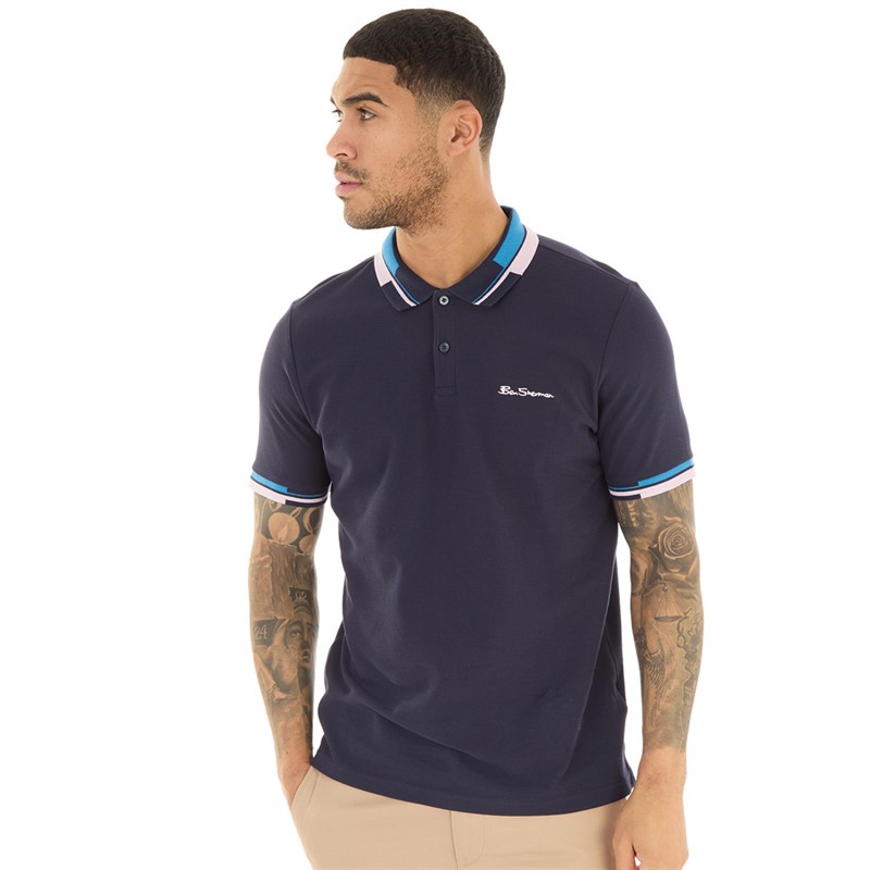 Ben Sherman Mens Stripe Intarsia Polo Marine