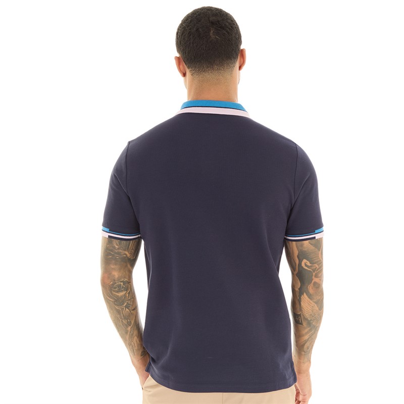 Ben Sherman Mens Stripe Intarsia Polo Marine